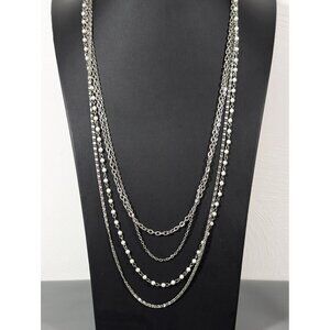 Vintage Paradise Silver TOne‎ Multi Chain Faux Pearl Layered Necklace 28"